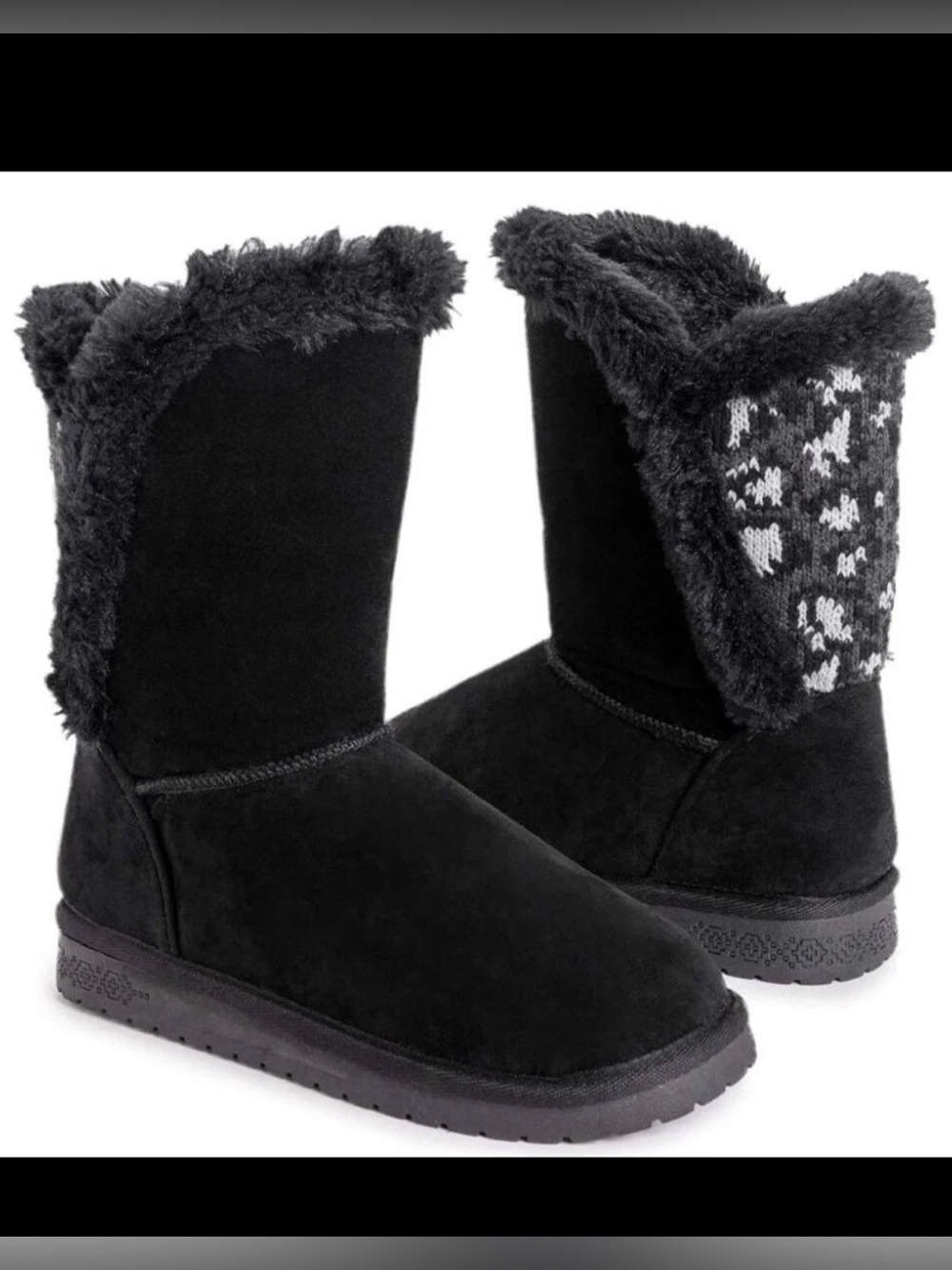 Women's Essentials by Muk Luks Carey Boots - Ebony/Leopard Size 11 M US